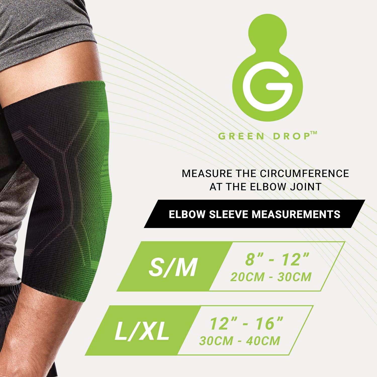Green Drop Elbow & Calf Compression Sleeve (2-pack) and Kinesiology Tape Precut Bundle