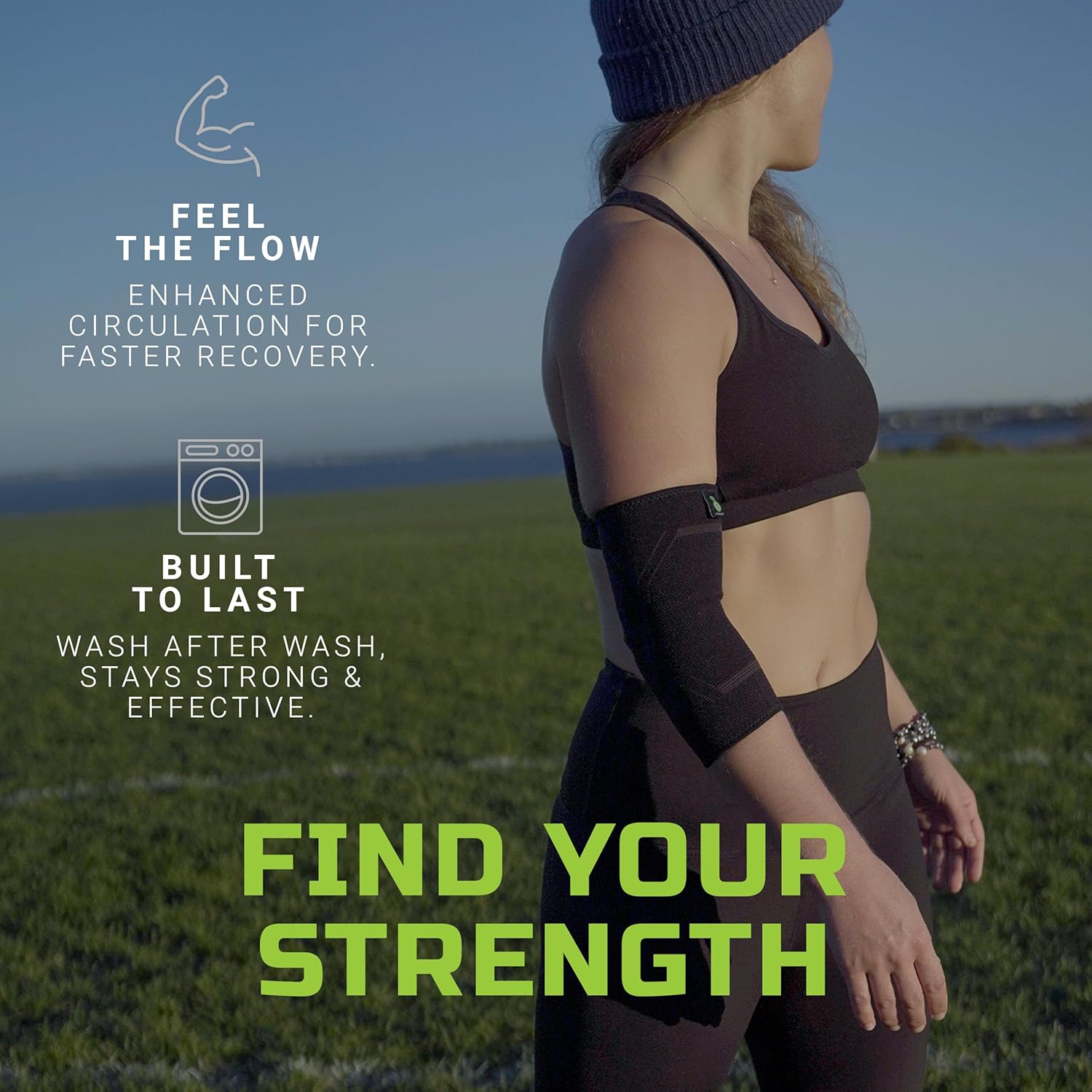 Green Drop Elbow & Calf Compression Sleeve (2-pack) and Kinesiology Tape Precut Bundle